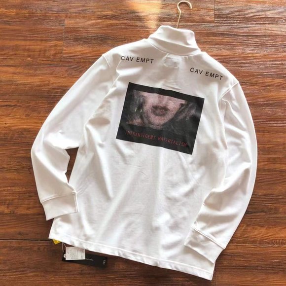 Cavermpt White Long-Sleeved Turtleneck Bottoming Shirt with Face Print - Picture 9 of 15